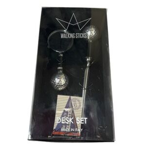 Walking Sticks Mens Desk Set Golf Ball Magnifying Glass Letter Opener Italy NIB